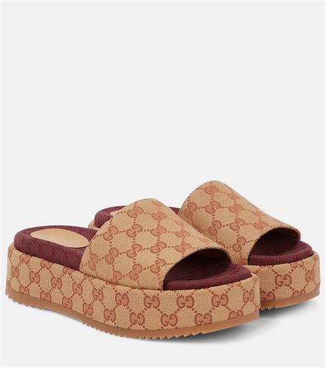 gucci burgundy lamé gg sandals|gucci canvas slide sandals.